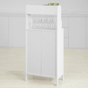 Cantinetta portabottiglie di Vino Credenza Bianca con portabottiglie, portabicchieri e armadietto L56*P35*A128 cm, FSB24-W