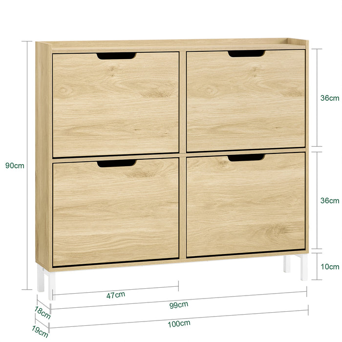 Scarpiera Slim da Ingresso con 4 ante e 4 scomparti Salvaspazio Naturale 100x19x90cm FSR100-N