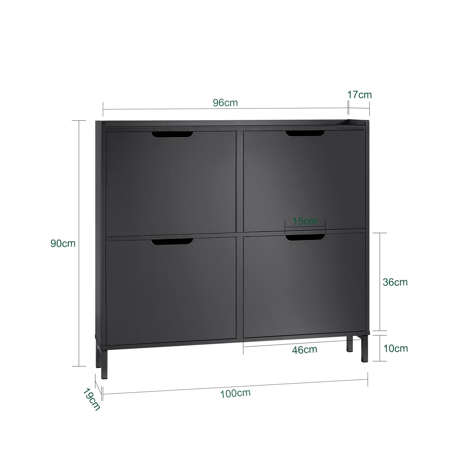 Scarpiera Slim da Ingresso con 4 ante e 4 scomparti Salvaspazio 100x19x91 cm Nero FSR100-SCH