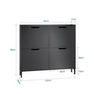 Scarpiera Slim da Ingresso con 4 ante e 4 scomparti Salvaspazio 100x19x91 cm Nero FSR100-SCH