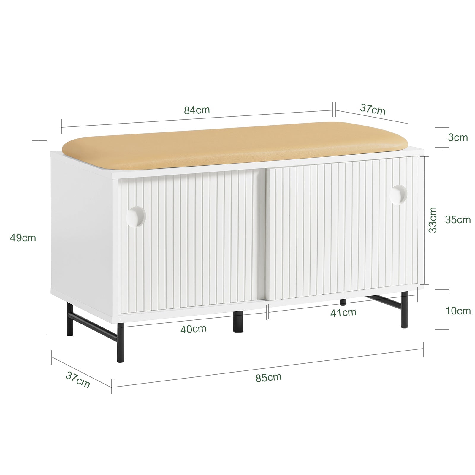 Panca con seduta, Scarpiera con 2 ante scorrevoli, Panca ingresso con vano portaoggetti, 85x37x49cm FSR116-W SoBuy