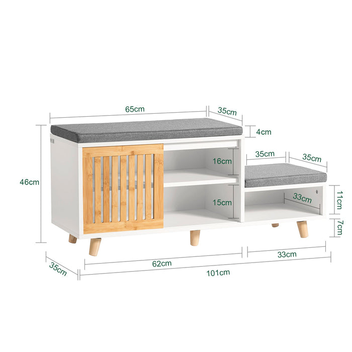 Scarpiera con 2 posti Panca con anta scorrevole con vano portaoggetti Panca per ingresso Scarpiera cassettiera per bambini 101x35x46cm FSR125-WN SoBuy