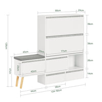 Scarpiera ribaltabile, Scarpiera con 2 ribalte, 2 ante e 2 cassetti, Armadio ingresso, Scarpiera con sedile, (92-124) x115x24cm, FSR134-W SoBuy