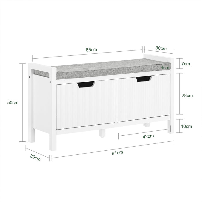 Mobile Scarpiera Panca Ingresso Cassapanca Contenitore Moderna L91*P30*A50 Cm Bianco, FSR146-W SoBuy