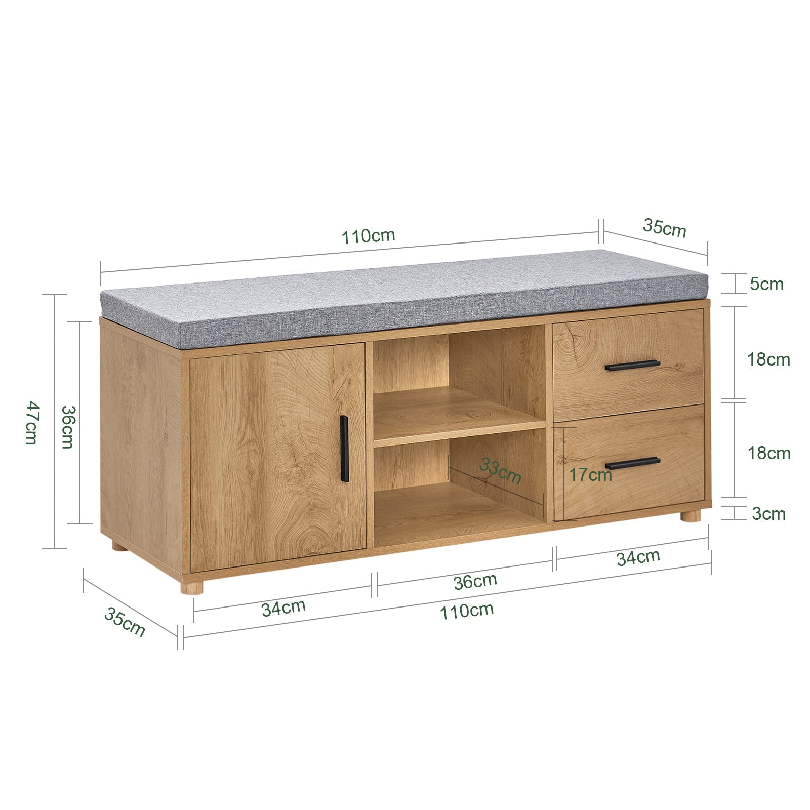 Scarpiera Con 2 Cassetti, Panca Con Vano Portaoggetti, Panca Da Ingresso, Colore Di Naturale 110x35x47cm FSR148-N SoBuy