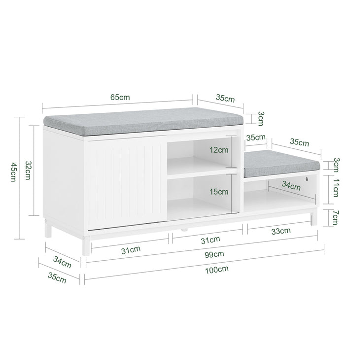 Scarpiera con 2 posti Panca con anta scorrevole con vano portaoggetti Panca per ingresso Scarpiera cassettiera Bianco 100x35x45cm FSR166-W