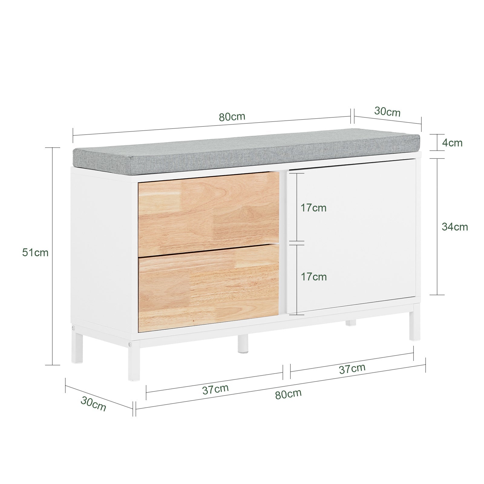 Mobile scarpiera Panca Ingresso Panca con cuscino seduta cassapanca Contenitore Moderna Bianco 30x80x51cm FSR167-WN