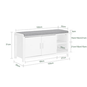 Panca scarpiera Cassapanca Portascarpe con 2 ante Bianco e Grigio 105x35x51cm FSR168-W