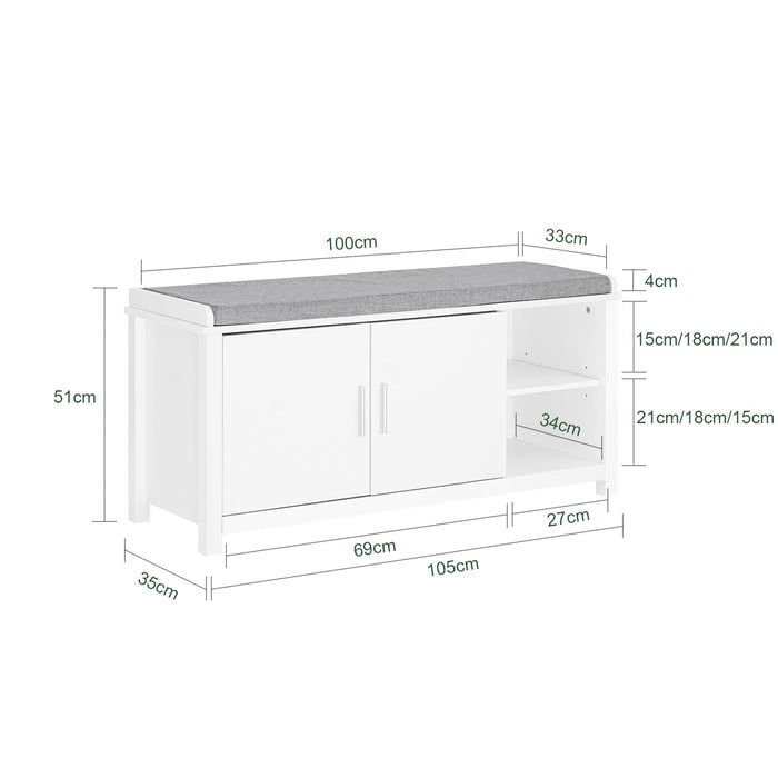 Panca scarpiera Cassapanca Portascarpe con 2 ante Bianco e Grigio 105x35x51cm FSR168-W