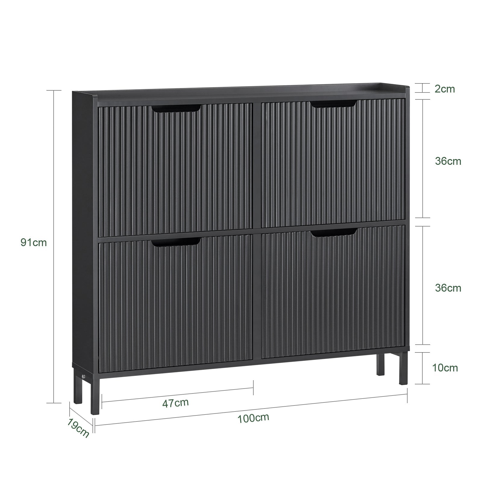 Mobiletto portascarpe scarpiera mobile ingresso salvaspazio Regolabili Nero 100x19x91cm 4 ante FSR177-L-SCH