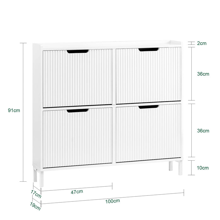 Mobiletto portascarpe scarpiera mobile ingresso salvaspazio Regolabili Bianco 100x19x91cm 4 ante FSR177-L-W