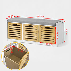  Scarpiera da ingresso Panchina con Cuscino e Cestini 3 Cestini Legno FSR23-WN