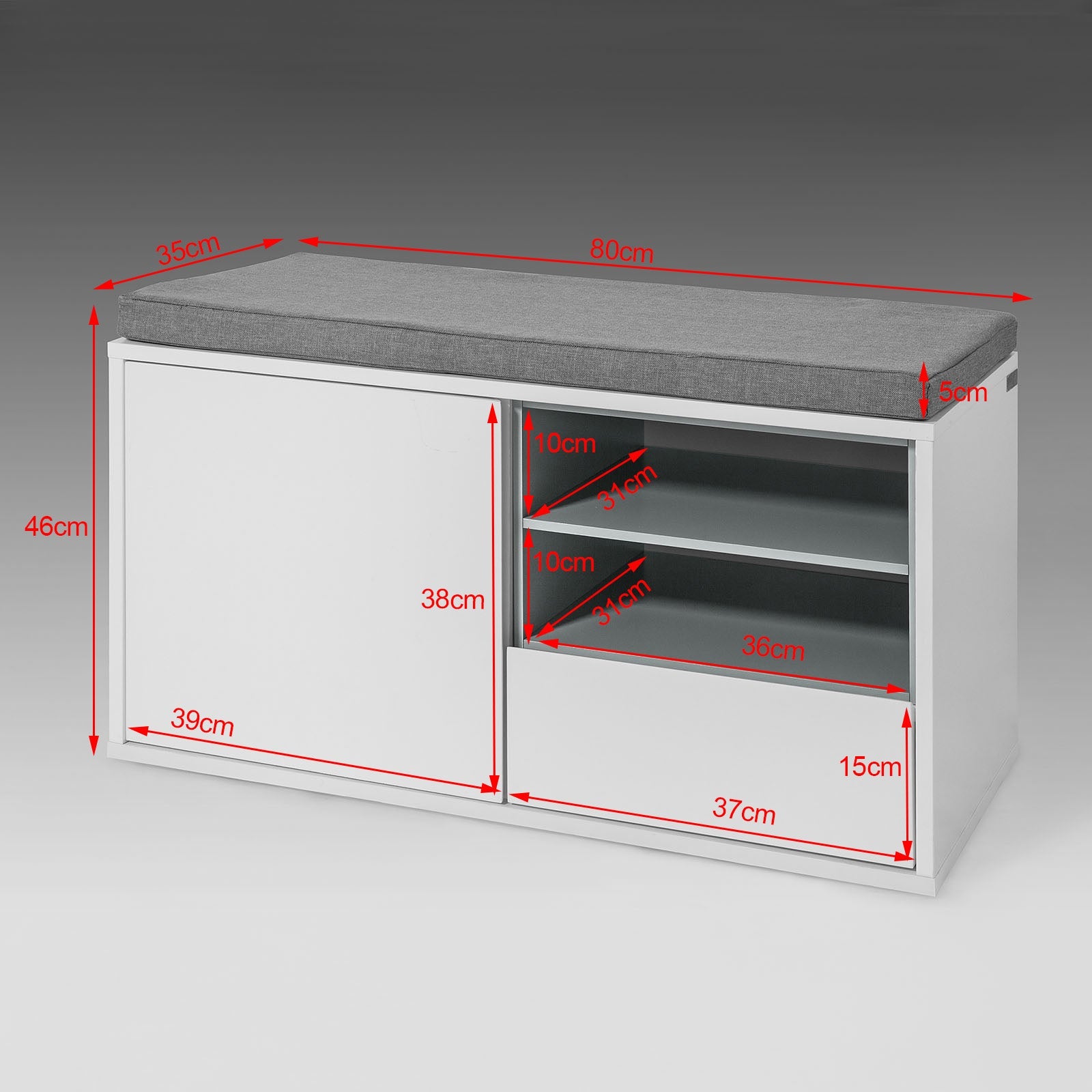 Scarpiera da ingresso, panchina con cuscino e cassetto,L80cm, FSR37-W