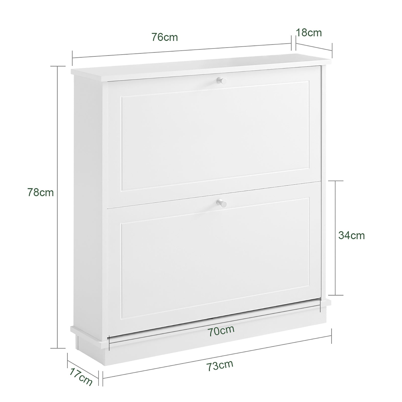 Scarpiera con 2 ante e 4 ripiani, colore: bianco, dimensioni: ca. 76 x 78 x 18 cm FSR99-W