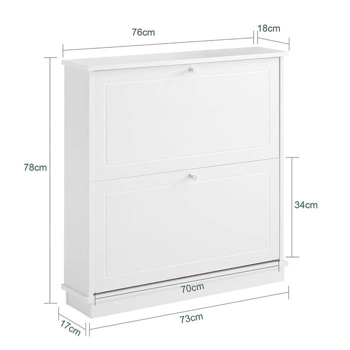 Scarpiera con 2 ante e 4 ripiani, colore: bianco, dimensioni: ca. 76 x 78 x 18 cm FSR99-W