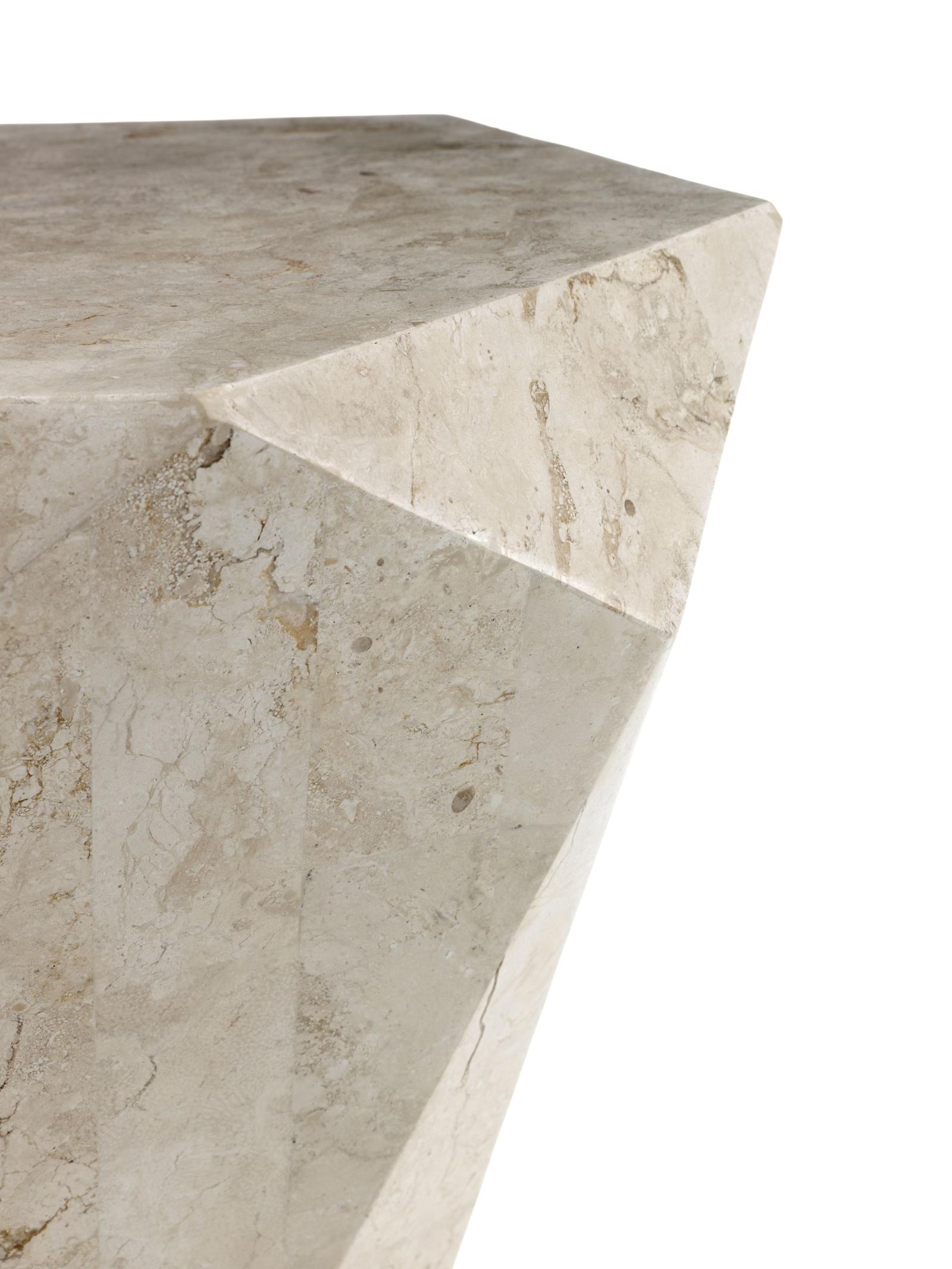 Tavolino da Soggiorno 60x60x50 cm in Pietra Fossile Diamond small Beige