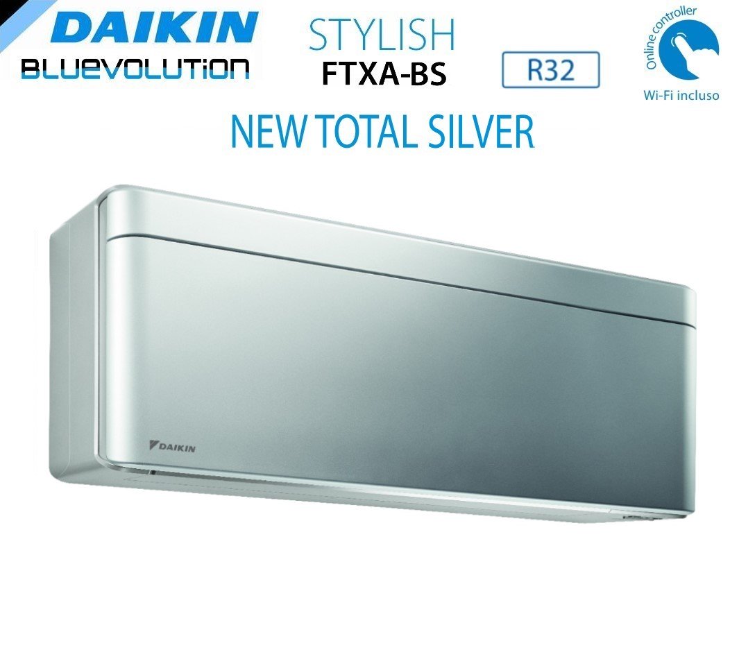 Climatizzatore Condizionatore Daikin Bluevolution Quadri Split Inverter serie STYLISH TOTAL SILVER FTXA-BS 12+12+12+12 con 4MXM80N R-32 Wi-Fi Integrato 12000+12000+12000+12000 colore GRIGIO Garanzia Italiana - Novità 2020