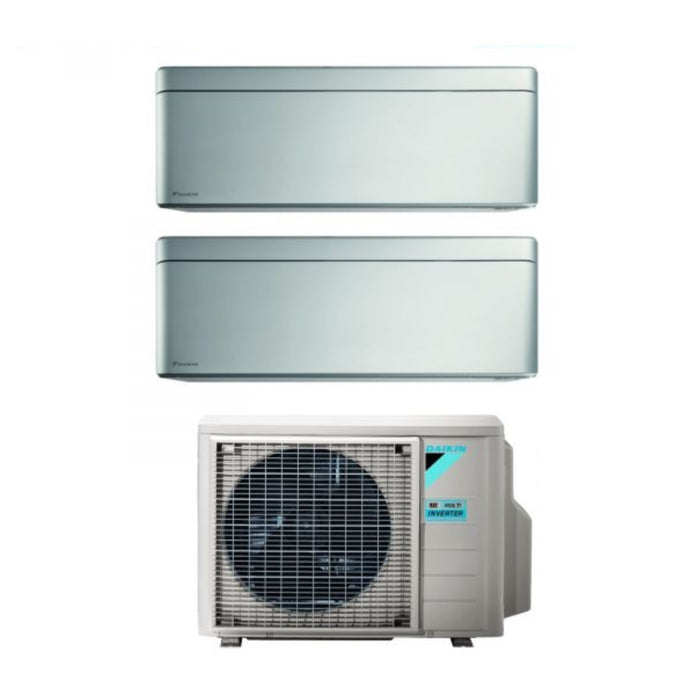 Climatizzatore Condizionatore Daikin Bluevolution Dual Split Inverter serie STYLISH TOTAL SILVER 12+12 con 2MXM50A R-32 Wi-Fi Integrato 12000+12000 Colore Grigio Garanzia Italiana