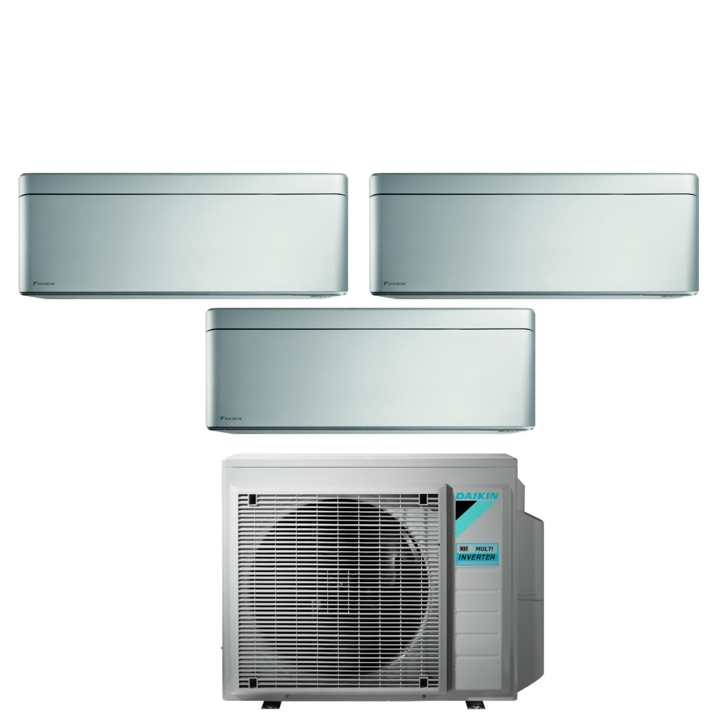 Climatizzatore Condizionatore Daikin Bluevolution Trial Split Inverter serie STYLISH TOTAL SILVER 7+12+12 con 3MXM68N R-32 Wi-Fi Integrato 7000+12000+12000 Colore Grigio - Garanzia Italiana