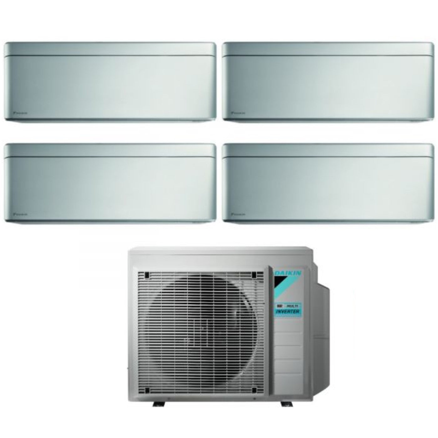 Climatizzatore Condizionatore Daikin Bluevolution Quadri Split Inverter serie STYLISH TOTAL SILVER 9+9+9+9 con 4MXM80N R-32 Wi-Fi Integrato 9000+9000+9000+9000 Colore Grigio - Garanzia Italiana