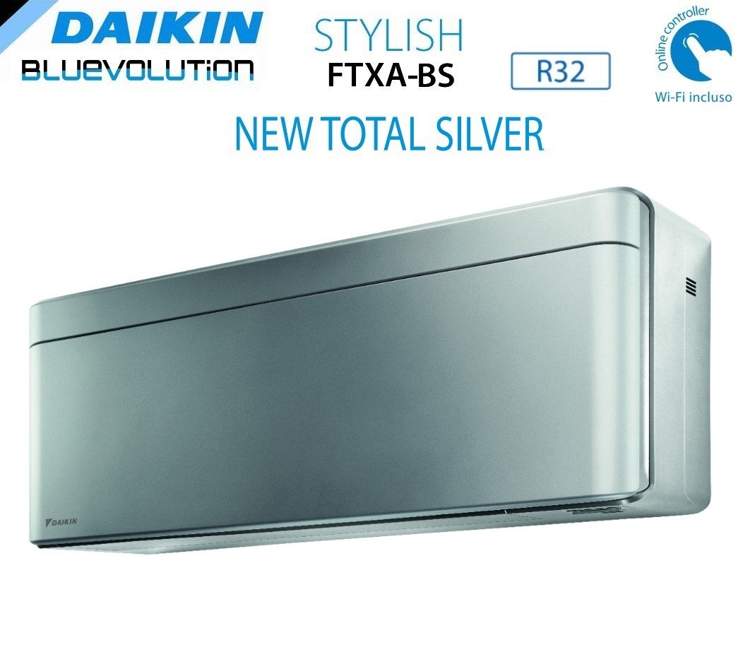 Climatizzatore Condizionatore Daikin Bluevolution Quadri Split Inverter serie STYLISH TOTAL SILVER 9+9+9+9 con 4MXM80N R-32 Wi-Fi Integrato 9000+9000+9000+9000 Colore Grigio - Garanzia Italiana