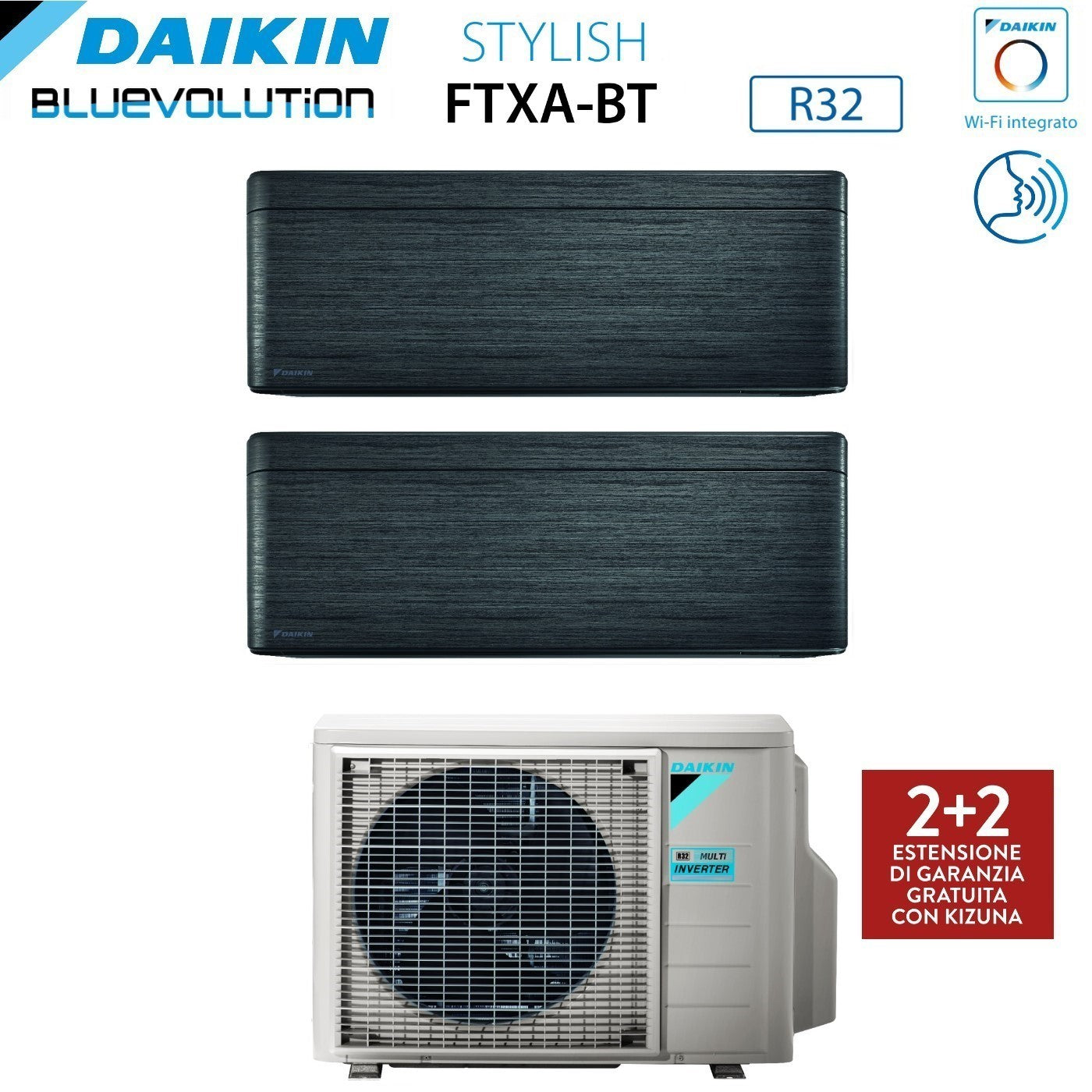 Climatizzatore Condizionatore Daikin Bluevolution Dual Split Inverter serie STYLISH REAL BLACKWOOD 5+5 con 2MXM40A R-32 Wi-Fi Integrato 5000+5000 Colore Legno Nero Garanzia Italiana