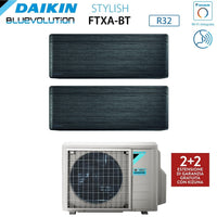 Climatizzatore Condizionatore Daikin Bluevolution Dual Split Inverter serie STYLISH REAL BLACKWOOD 7+12 con 2MXM40A R-32 Wi-Fi Integrato 7000+12000 Colore Legno Nero Garanzia Italiana