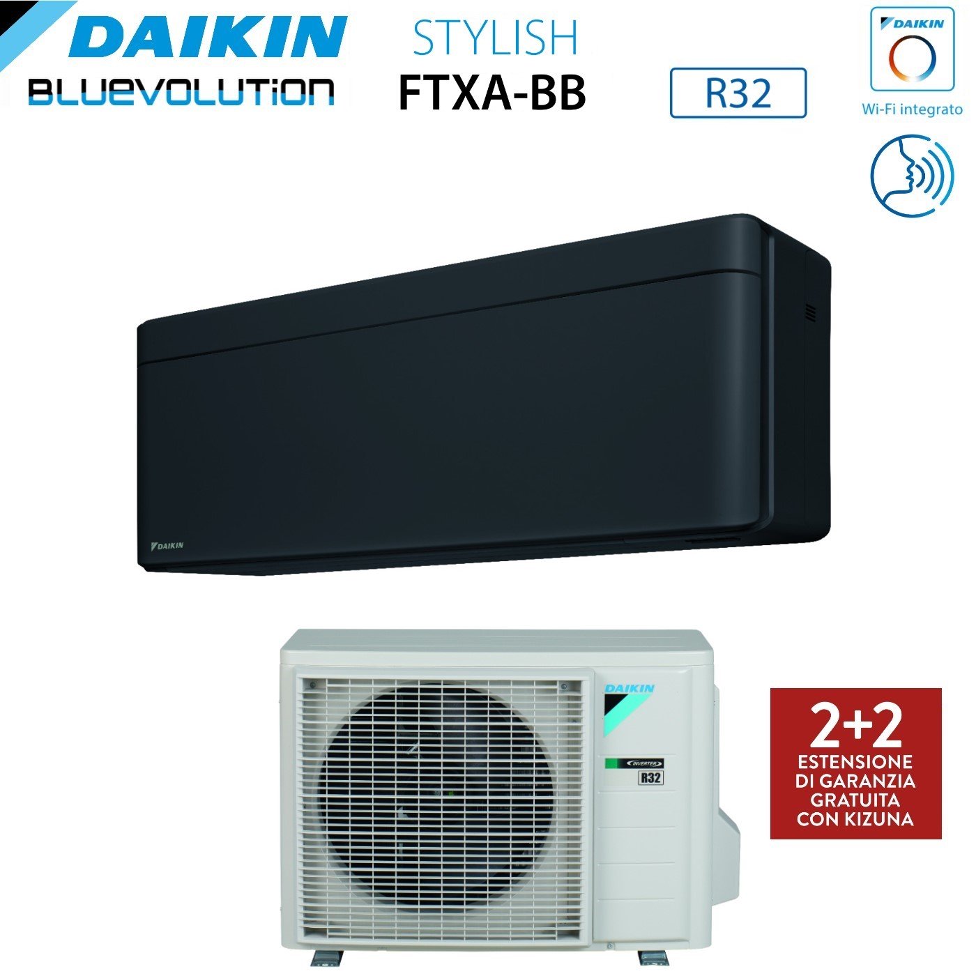 Climatizzatore Condizionatore Daikin Bluevolution Inverter serie STYLISH TOTAL BLACK 7000 Btu FTXA20BB R-32 Wi-Fi Integrato Classe A+++ Colore Nero - Garanzia Italiana