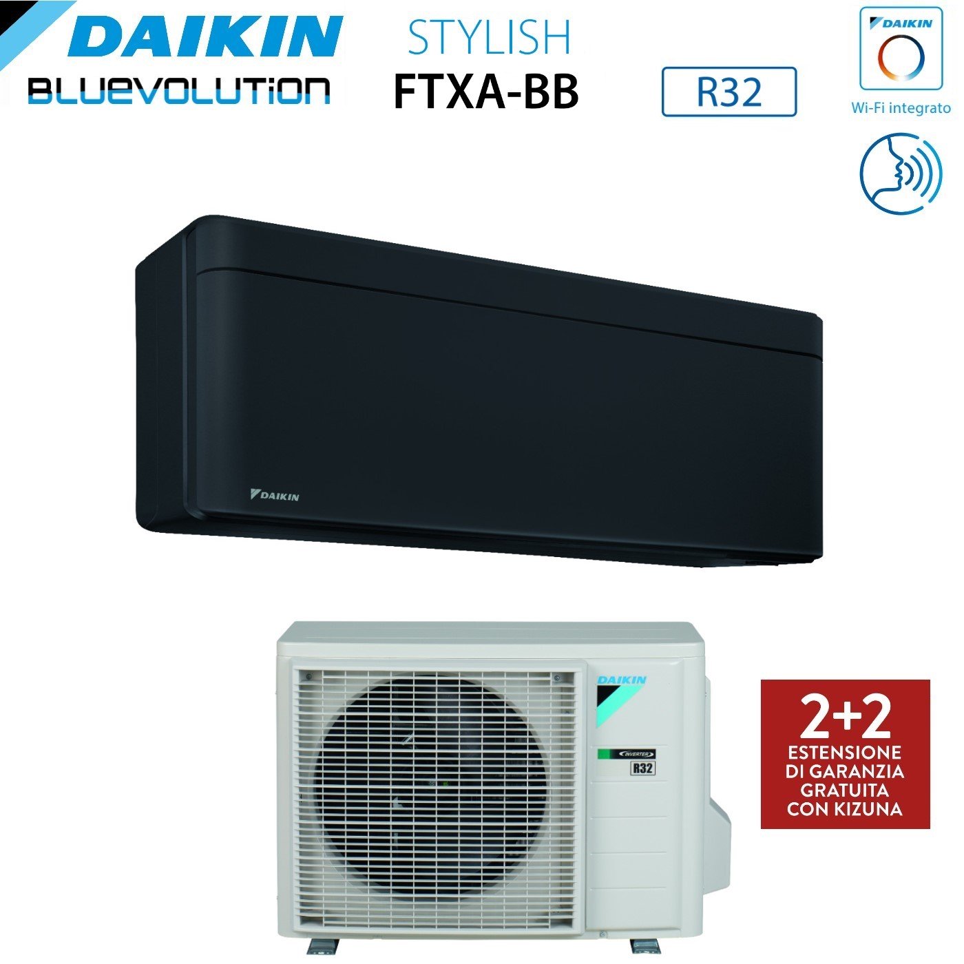 Climatizzatore Condizionatore Daikin Bluevolution Inverter serie STYLISH TOTAL BLACK 7000 Btu FTXA20BB R-32 Wi-Fi Integrato Classe A+++ Colore Nero - Garanzia Italiana