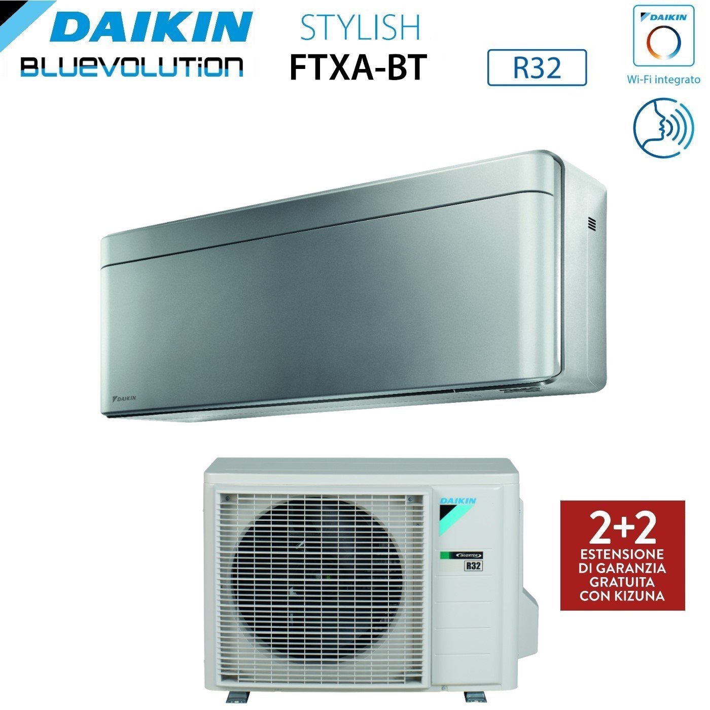 Climatizzatore Condizionatore Daikin Bluevolution Inverter serie STYLISH TOTAL SILVER 9000 Btu FTXA25BS R-32 Wi-Fi Integrato Classe A+++ Colore Grigio - Garanzia Italiana