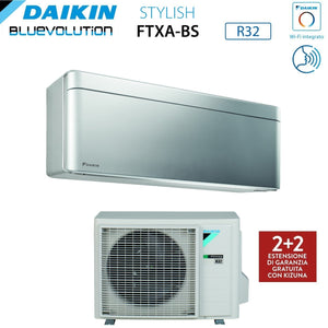 Climatizzatore Condizionatore Daikin Bluevolution Inverter serie STYLISH TOTAL SILVER 9000 Btu FTXA25BS R-32 Wi-Fi Integrato Classe A+++ Colore Grigio - Garanzia Italiana