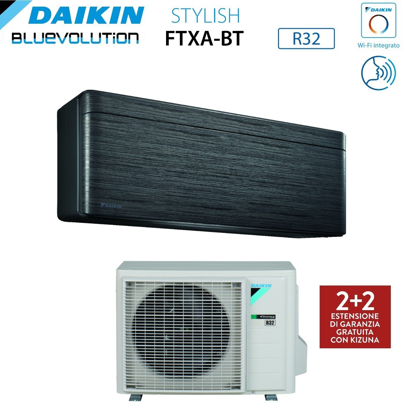 Climatizzatore Condizionatore Daikin Bluevolution Inverter serie STYLISH REAL BLACKWOOD 9000 Btu FTXA25BT R-32 Wi-Fi Integrato classe A+++ Colore Legno Nero - Garanzia Italiana