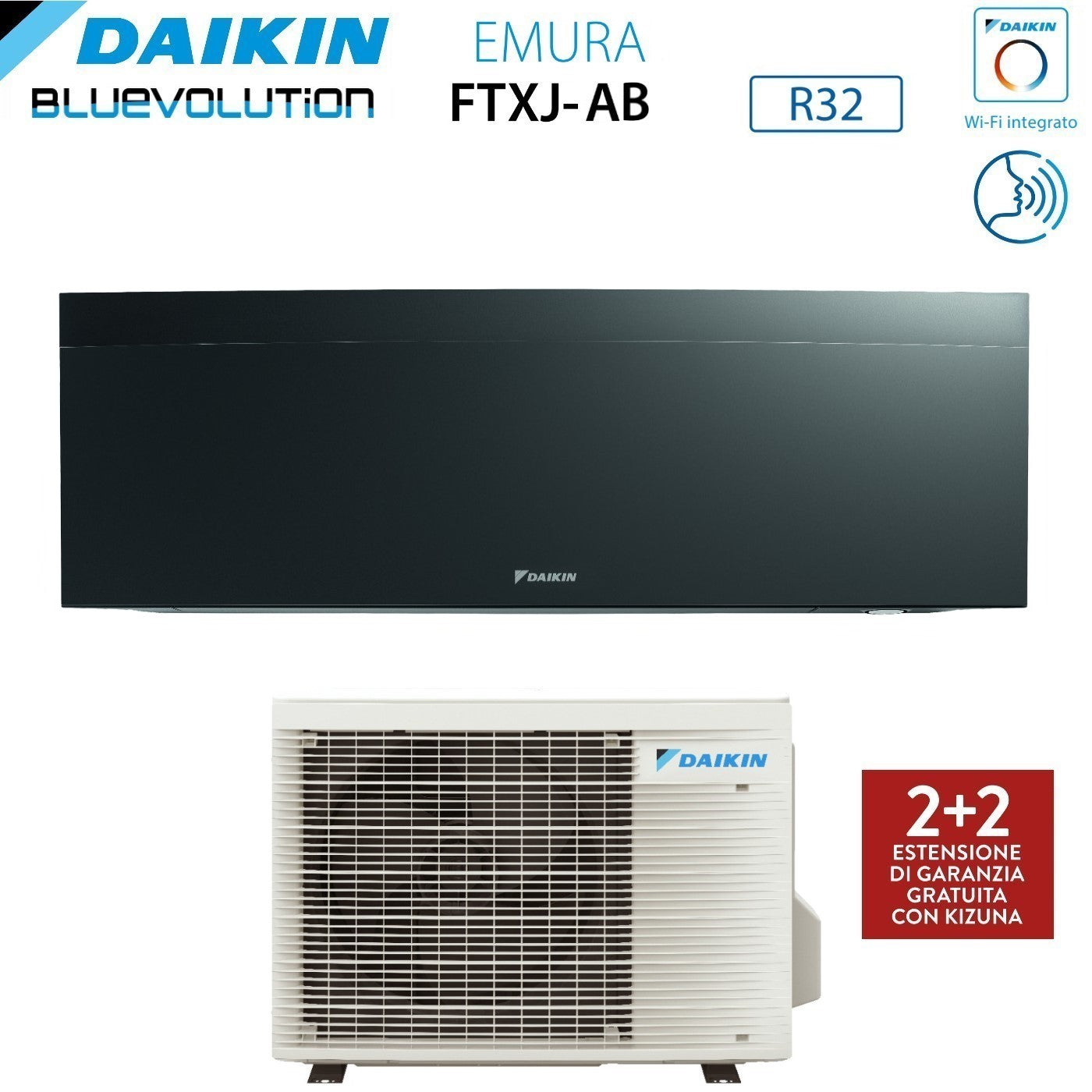 Climatizzatore Condizionatore Daikin Bluevolution Inverter serie EMURA BLACK III 7000 Btu FTXJ20AB R-32 Wi-Fi Integrato classe A+++ Garanzia Italiana - Novità