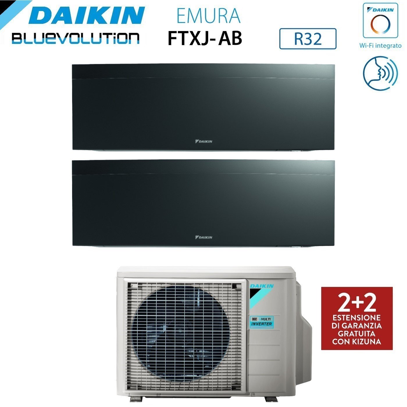 Climatizzatore Condizionatore Daikin Bluevolution Dual Split Inverter serie EMURA BLACK III 12+15 con 2MXM50A R-32 Wi-Fi Integrato 12000+15000 Colore Nero Garanzia Italiana