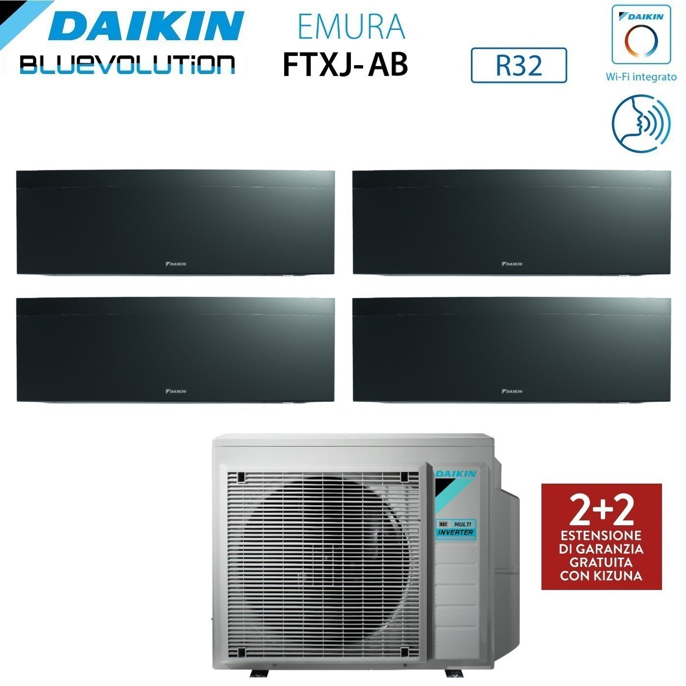 Climatizzatore Condizionatore Daikin Bluevolution Quadri Split Inverter serie EMURA BLACK III 7+7+12+12 con 4MXM80N R-32 Wi-Fi Integrato 7000+7000+12000+12000 Colore Nero  - Garanzia Italiana