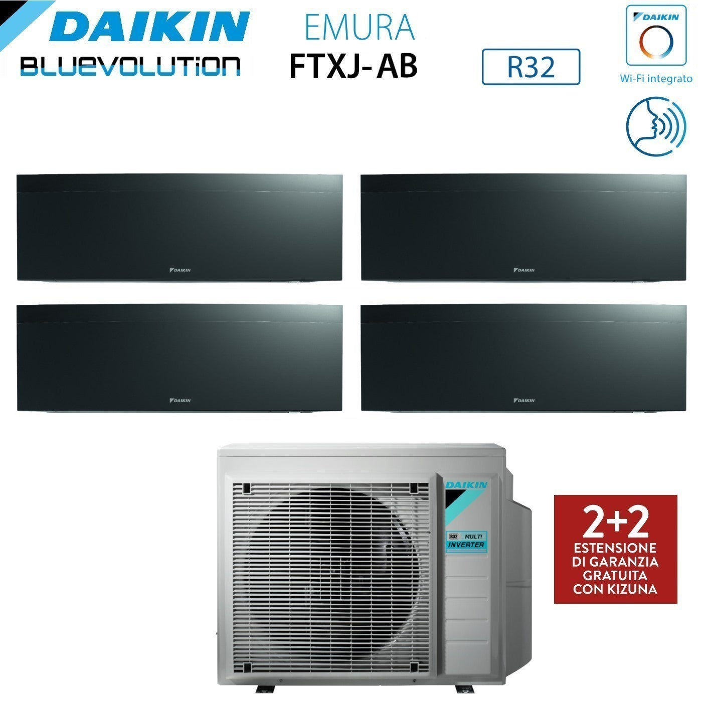 Climatizzatore Condizionatore Daikin Bluevolution Quadri Split Inverter serie EMURA BLACK III 7+7+7+7 con 4MXM68N R-32 Wi-Fi Integrato 7000+7000+7000+7000 Colore Nero  - Garanzia Italiana