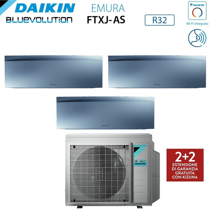 Climatizzatore Condizionatore Daikin Bluevolution Trial Split Inverter serie EMURA SILVER III 12+12+12 con 3MXM68N R-32 Wi-Fi Integrato 12000+12000+12000 Colore Argento - Garanzia Italiana