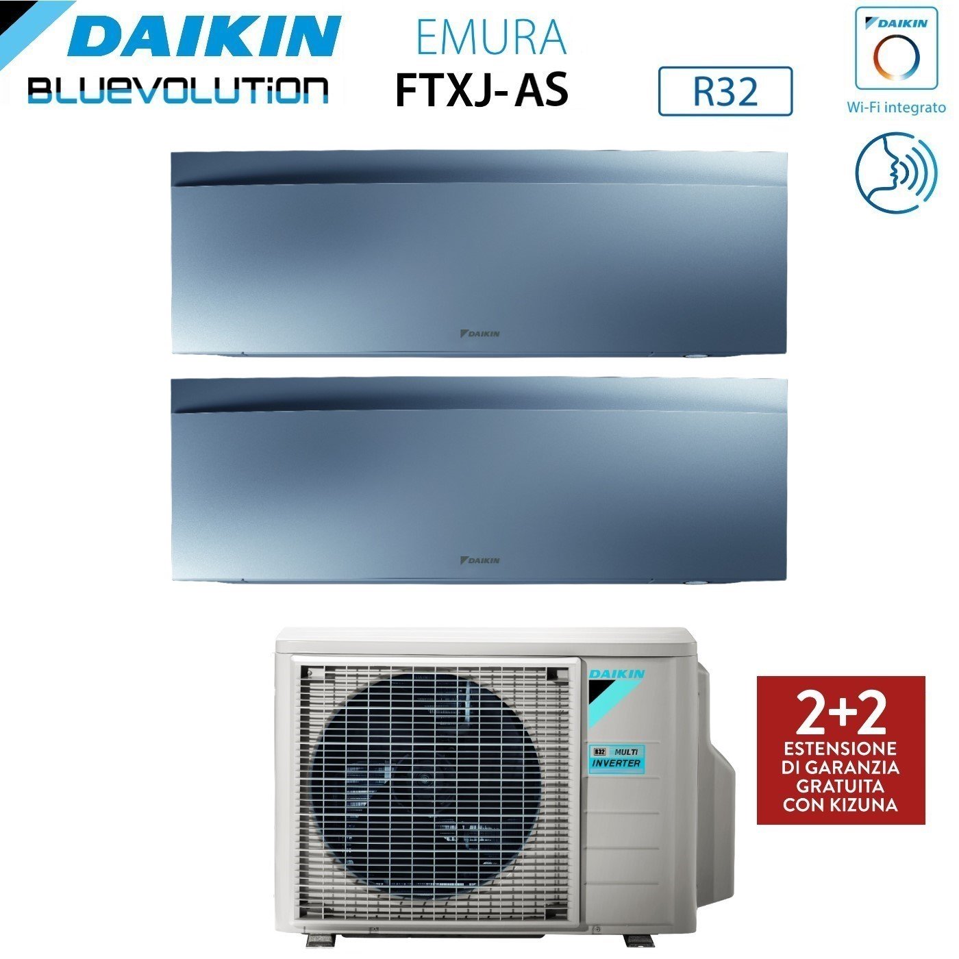 Climatizzatore Condizionatore Daikin Bluevolution Dual Split Inverter serie EMURA SILVER III 12+15 con 2MXM68N R-32 Wi-Fi Integrato 12000+15000 Colore Argento - Garanzia Italiana