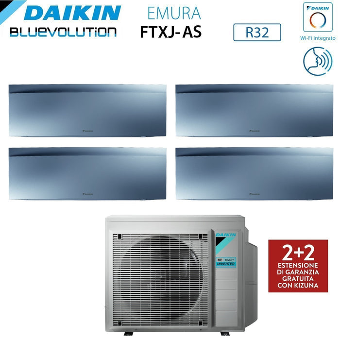 Climatizzatore Condizionatore Daikin Bluevolution Quadri Split Inverter serie EMURA SILVER III 7+7+7+7 con 4MXM80N R-32 Wi-Fi Integrato 7000+7000+7000+7000 Colore Argento  - Garanzia Italiana