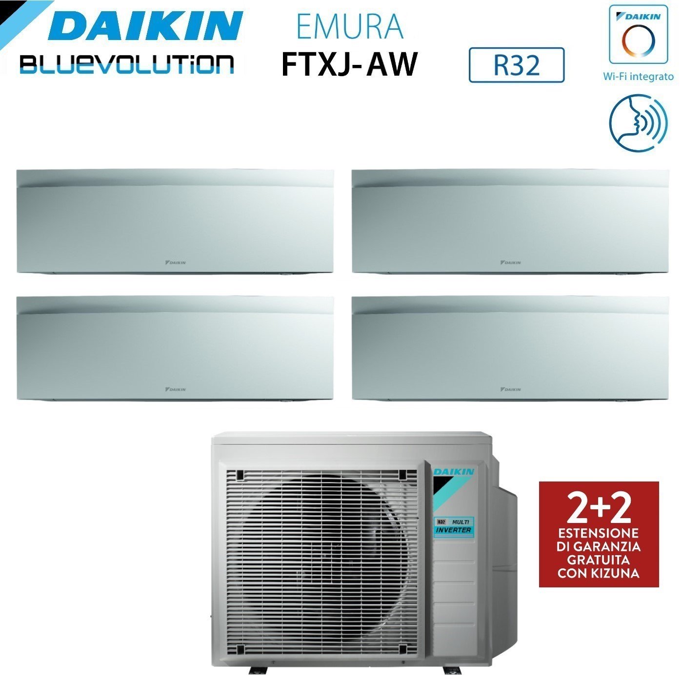 Climatizzatore Condizionatore Daikin Bluevolution Quadri Split Inverter serie EMURA WHITE III 7+12+12+12 con 4MXM80N R-32 Wi-Fi Integrato 7000+12000+12000+12000 Colore Bianco  - Garanzia Italiana