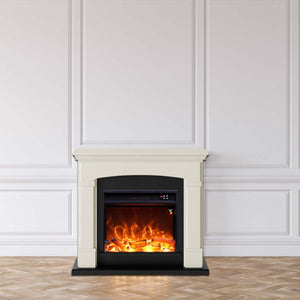 Caminetto Fuego Blanco Crema Da Parete Con Cornice Telecomando e Bruciatore 1500w Bianco Crema