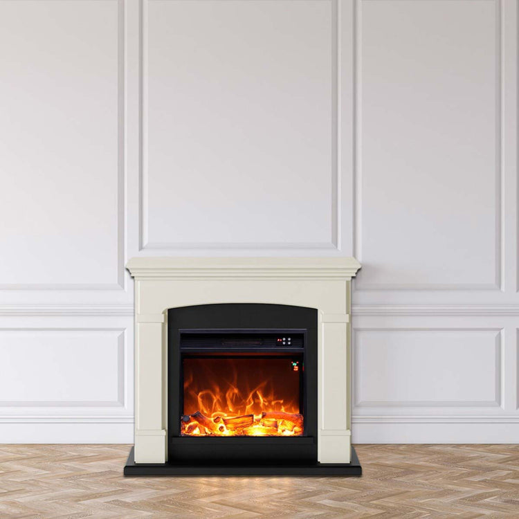 Caminetto Fuego Blanco Crema Da Parete Con Cornice Telecomando e Bruciatore 1500w Bianco Crema