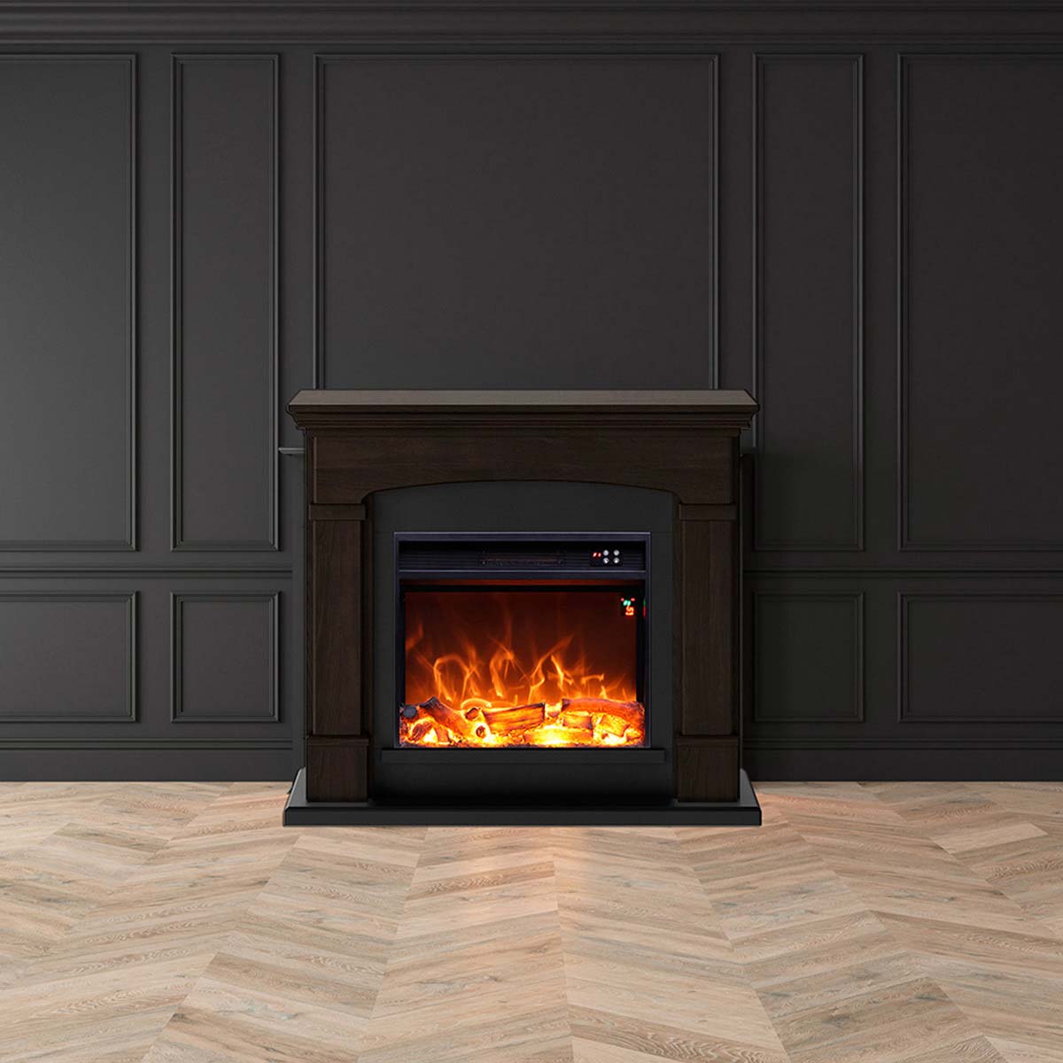 Caminetto Fuego Monica Wenghe 1500w a Parete Con Cornice Telecomando e Bruciatore 1500w Wenge