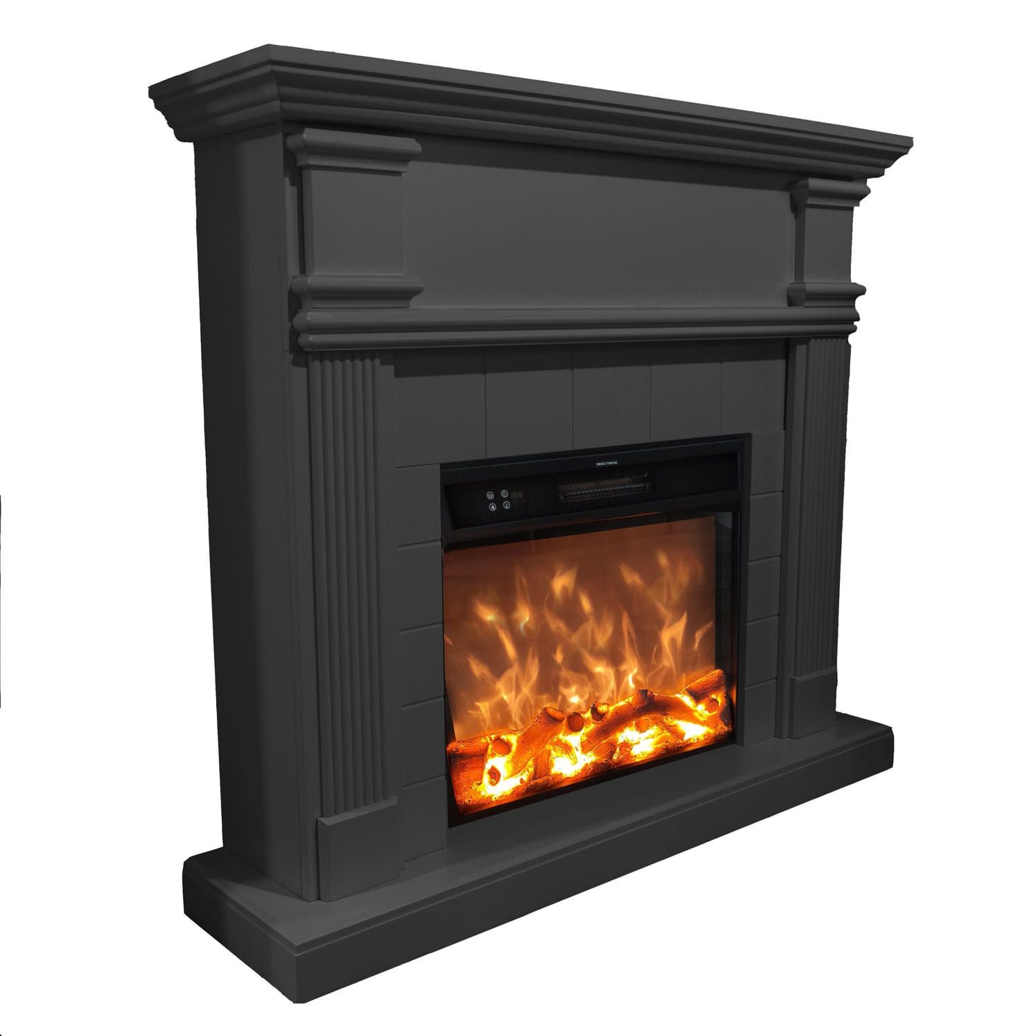 Caminetto Fuego Omar Gris 1500w a Parete Con Cornice Telecomando e Bruciatore 1500w Grigio Scuro