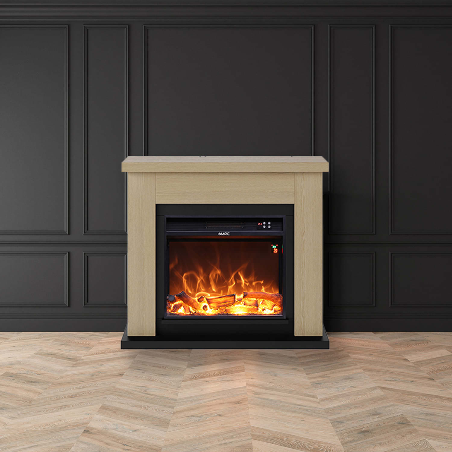 Caminetto Fuego Paolo Rovere 1500w a Parete Con Cornice Telecomando e Bruciatore 1500w Rovere