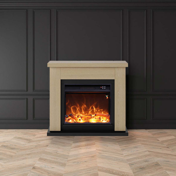 Caminetto Fuego Paolo Rovere 1500w a Parete Con Cornice Telecomando e Bruciatore 1500w Rovere