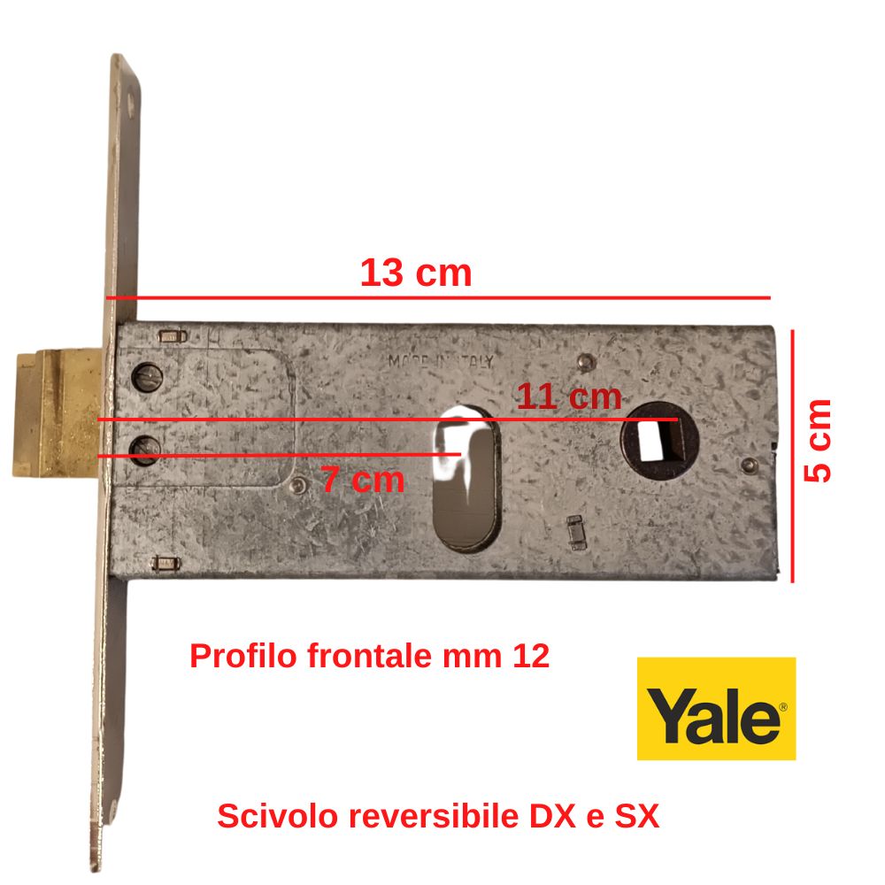 Serratura da fascia da infilare marca yale 1850.70 zincata profilo mm 12