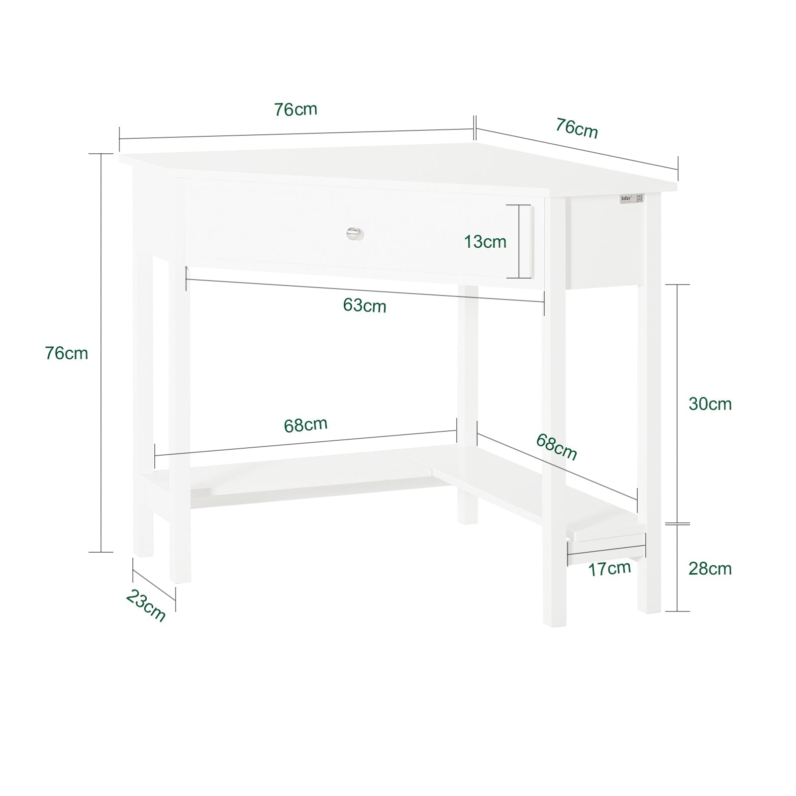 Tavolo angolare,Tavolo Consolle, con cassetto, bianco,triangolo,FWT31-W 