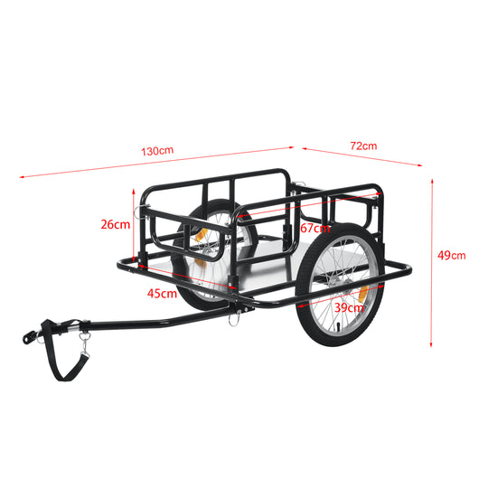 Rimorchio Cargo per Bicicletta 130 x 72 x 49 cm Carrello Trasporto per Bici con Telaio in Acciaio Carico Max. 40 kg -