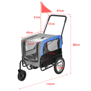 Rimorchio per Bicicletta per Trasporto Cani 143 x 67 x 96 cm Carrello 2 in 1 per Trasporto Animali Domestici Carico